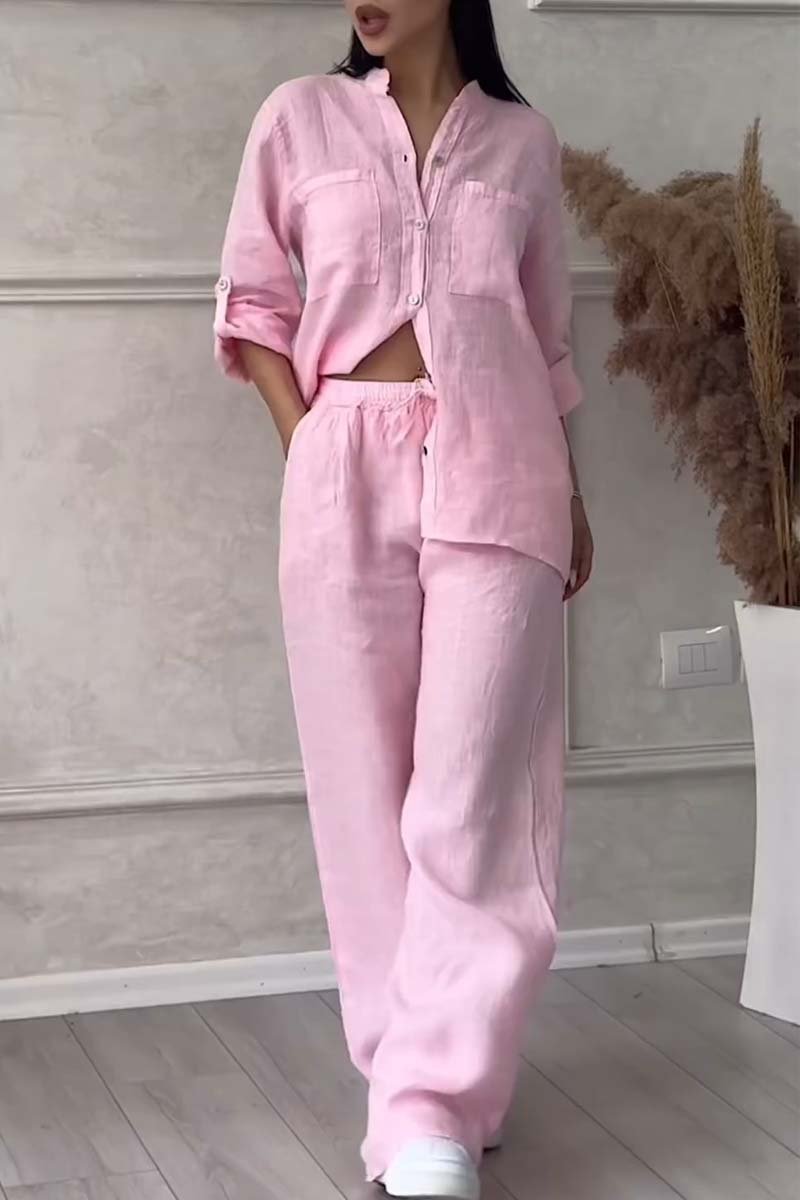 Violeta™ | Long Sleeve Loose Blouse with Wide Leg Pants Set