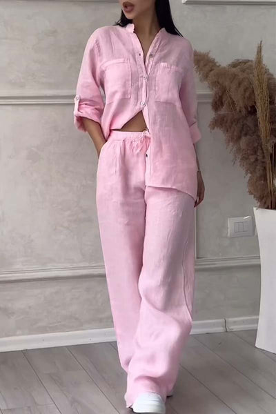 Violeta™ | Long Sleeve Loose Blouse with Wide Leg Pants Set