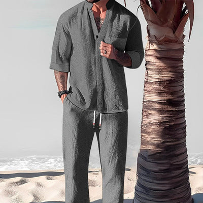 William™ | Fashion Loose V Neck Half Sleeve Tops and Trouser Suits
