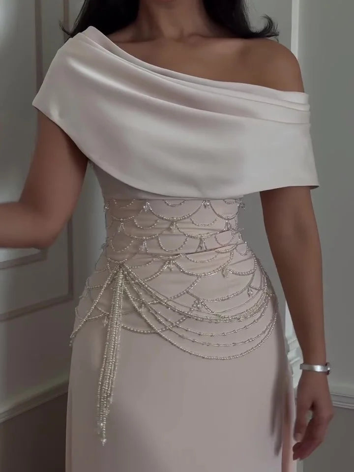 Crystal™ | Off-Shoulder Pearl Beaded Gown