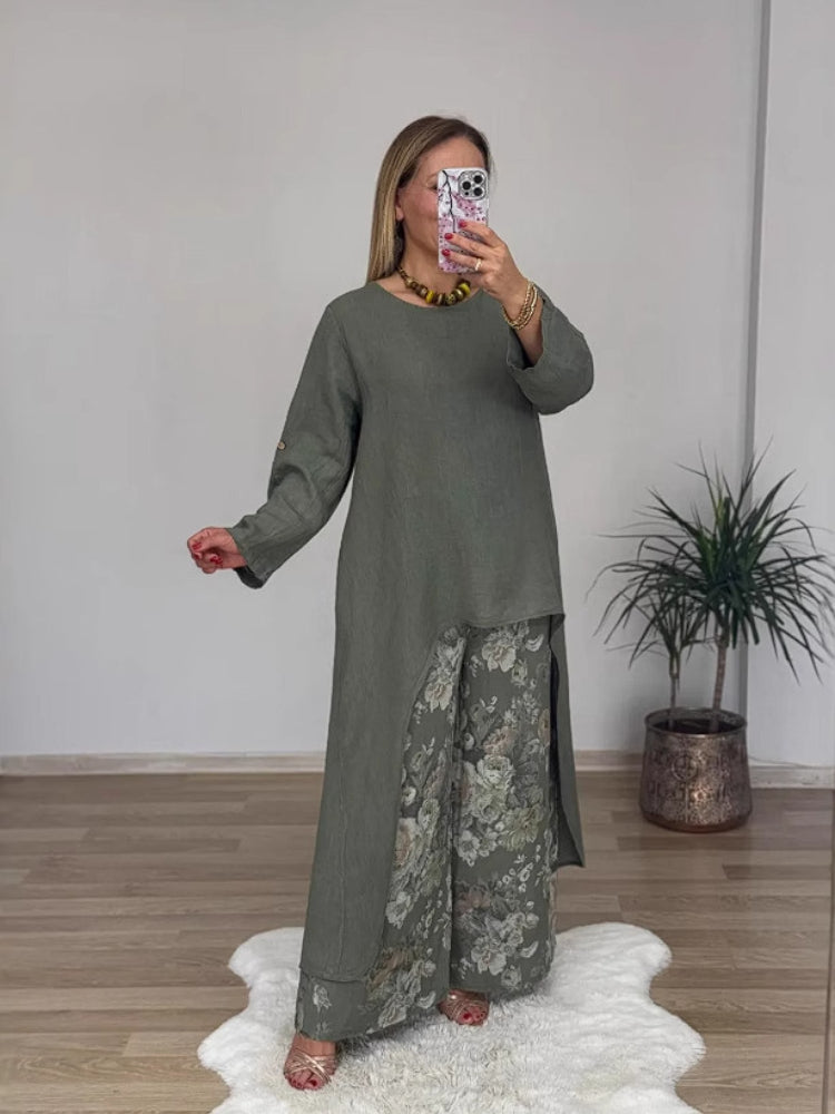 Chara™ | Long-sleeved Top And Printed Pants Set