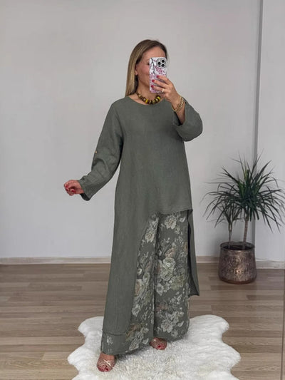 Chara™ | Long-sleeved Top And Printed Pants Set