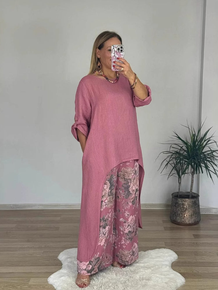 Chara™ | Long-sleeved Top And Printed Pants Set