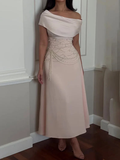 Crystal™ | Off-Shoulder Pearl Beaded Gown