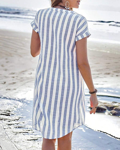 Belinda™ | Short Sleeve Turn Down Collar Shirt Dress
