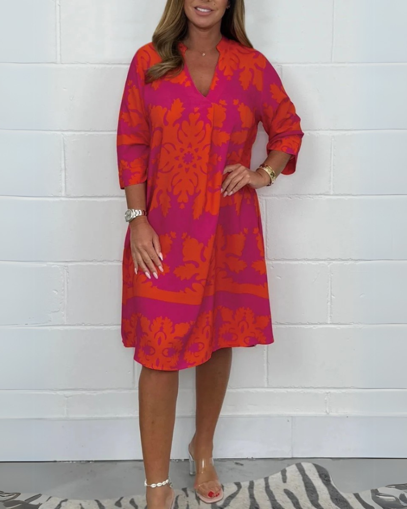 Maggie™ | Boho V-Neck Midi Dress