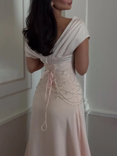Crystal™ | Off-Shoulder Pearl Beaded Gown