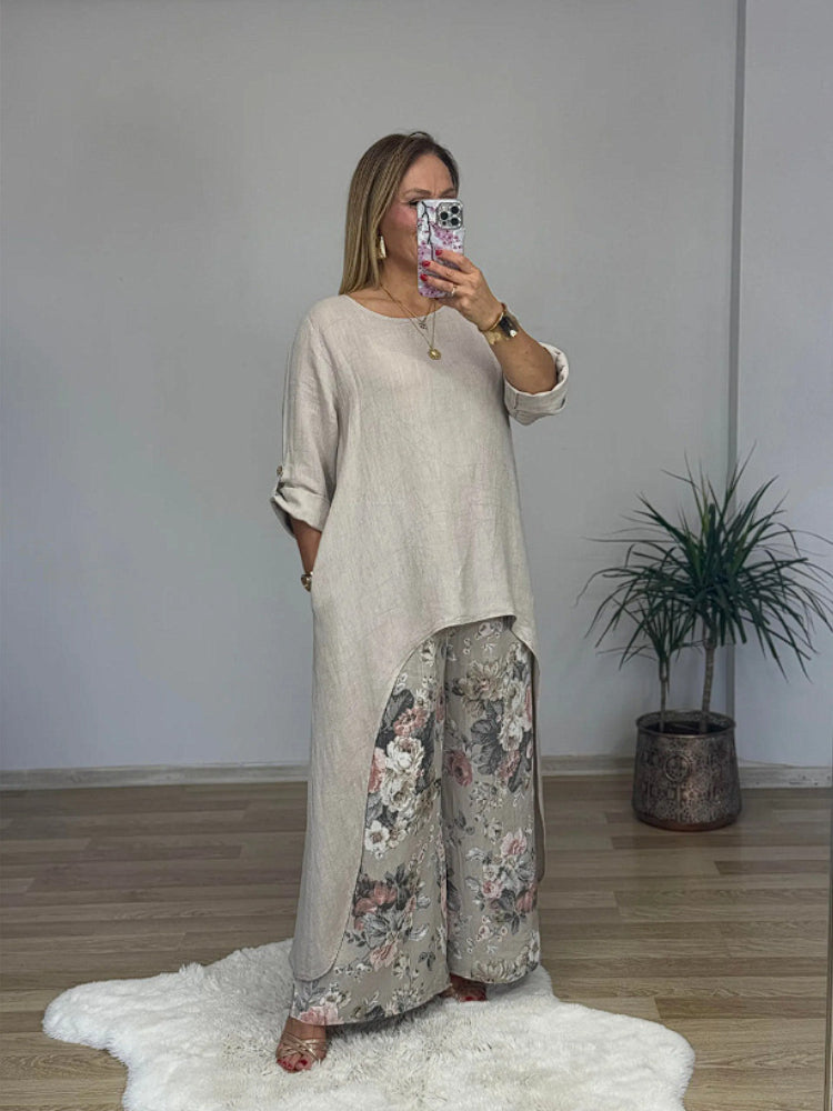 Chara™ | Long-sleeved Top And Printed Pants Set
