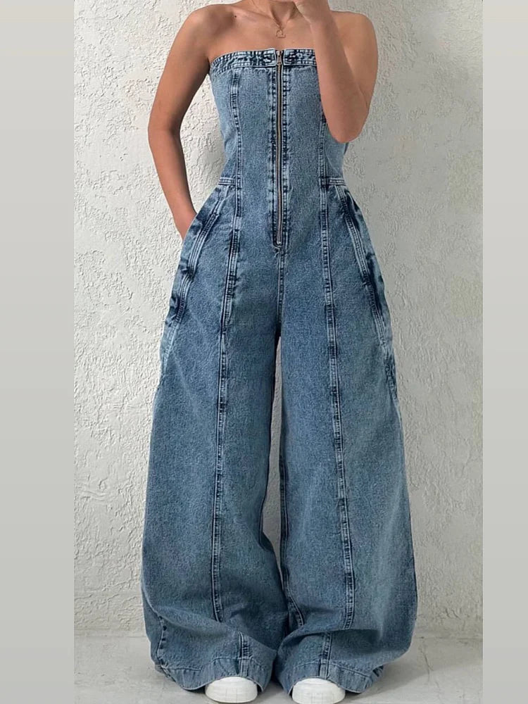 Belinda™ | Chic Denim Zipper Jumpsuit with Matching Jacket Set