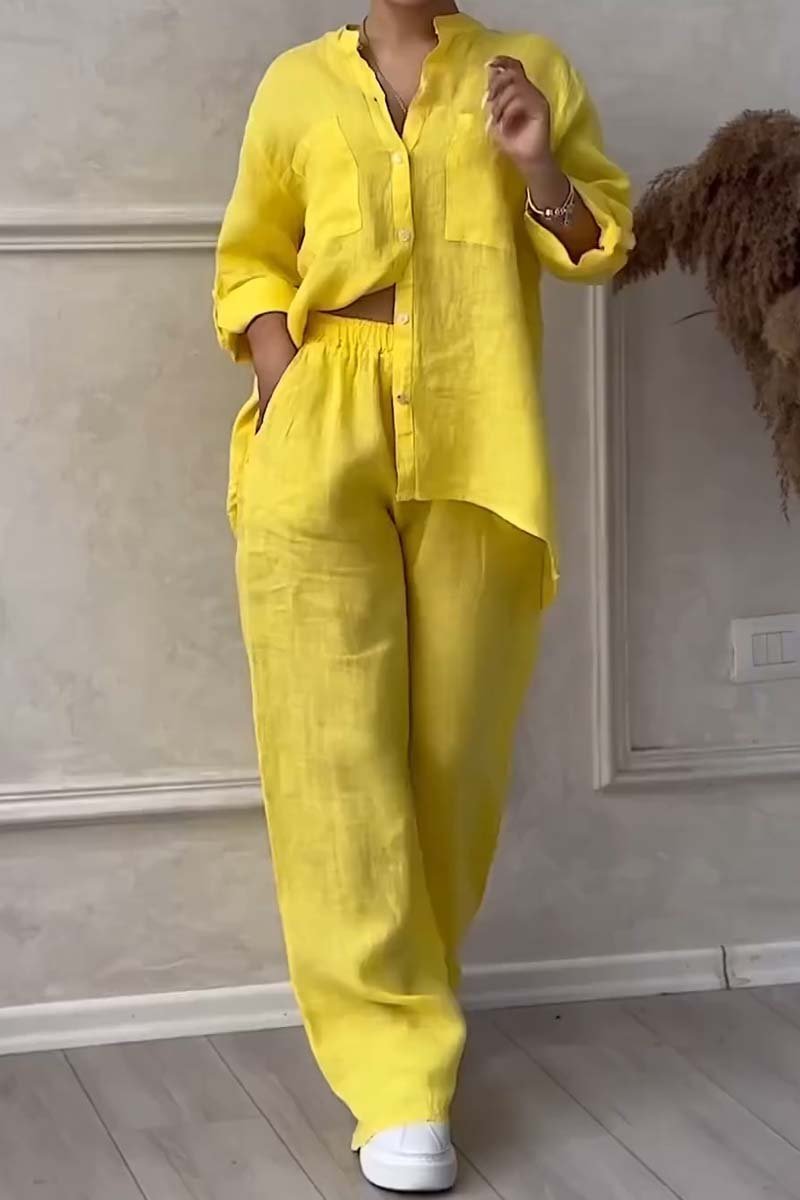 Violeta™ | Long Sleeve Loose Blouse with Wide Leg Pants Set