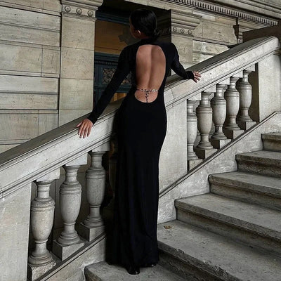 Ruby™ | Black Cut-Out Turtleneck Maxi Dress
