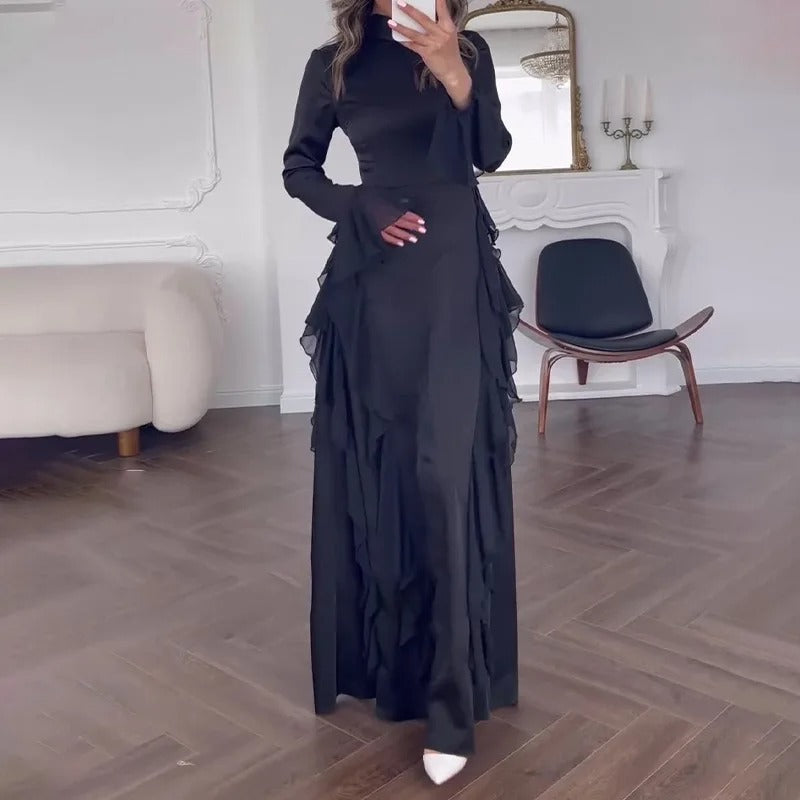 Scarlett™ | Elegant Patchwork Maxi Dress with Bell Sleeves