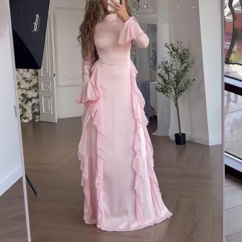 Scarlett™ | Elegant Patchwork Maxi Dress with Bell Sleeves