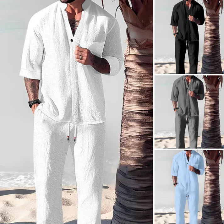 William™ | Fashion Loose V Neck Half Sleeve Tops and Trouser Suits